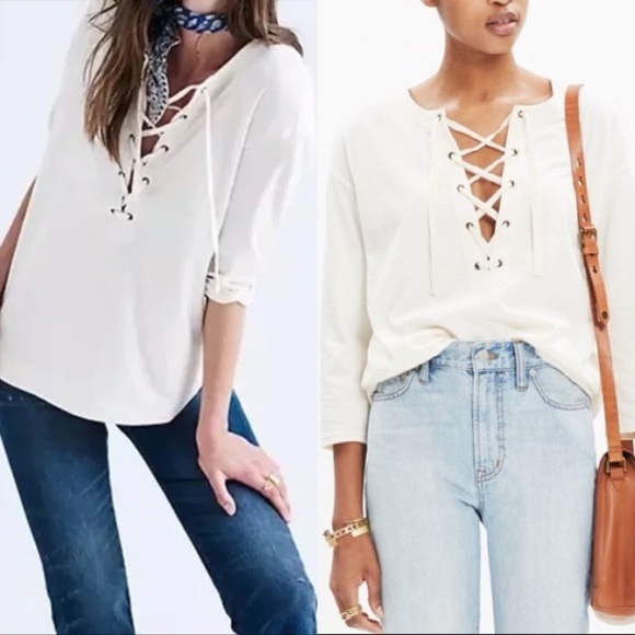 Madewell Tops - Madewell Lace-Up White Top